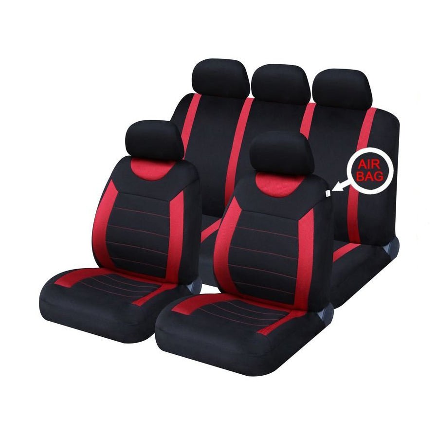 Auto Choice 9pc Red/Black Seat Cover Set - RaxAutos
