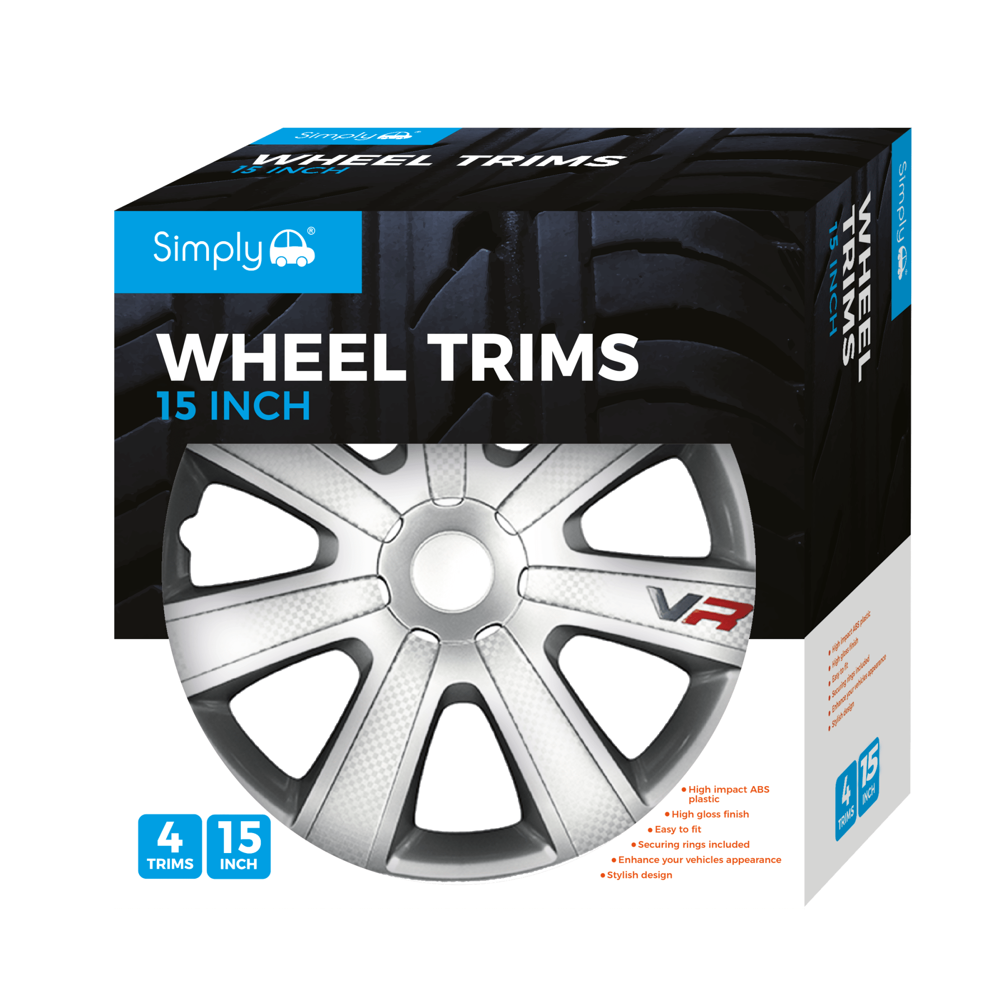 15" CHROMIA SILVER CARBON Wheel Cover Box of 4 Trims (SWT152) - RaxAutos