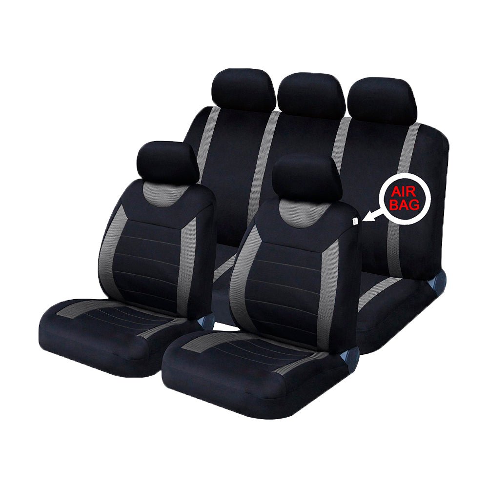 Auto Choice 9pc Grey/Black Seat Cover Set - RaxAutos