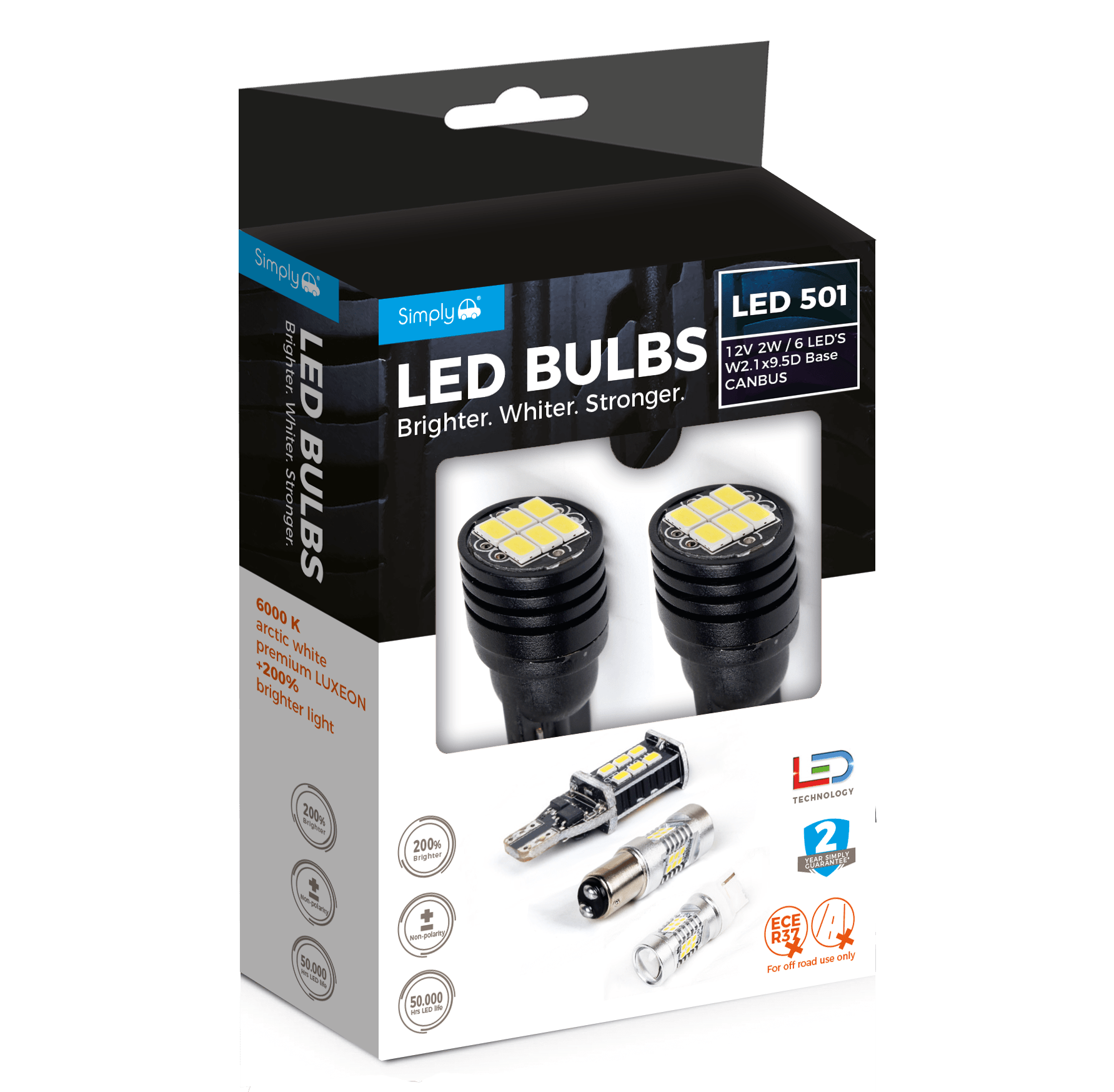 Auxiliary LED Bulbs 501 6 led`s 12V/2W Base W2.1x9.5D CANBUS (pair) (S5016LEDW) - RaxAutos