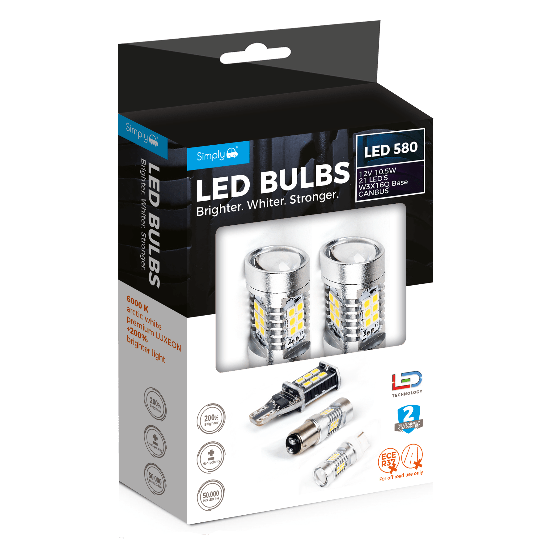 Auxiliary LED Bulbs 580 WHITE 21 led`s 12V/10.5W Base W3x16Q CANBUS (pair) (S58021WLED) - RaxAutos