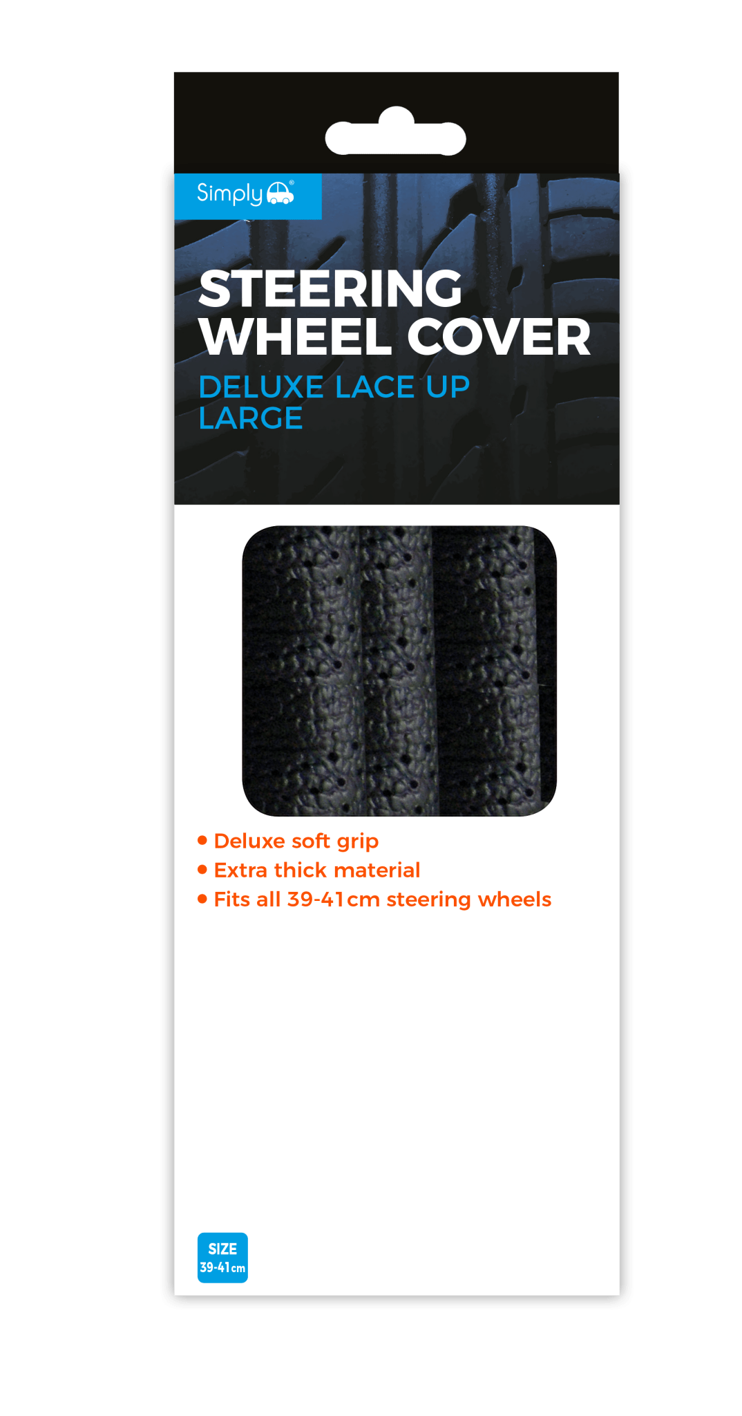 Black Deluxe Lace Up Steering While Cover Large 39 - 41cm (SWC201) - RaxAutos