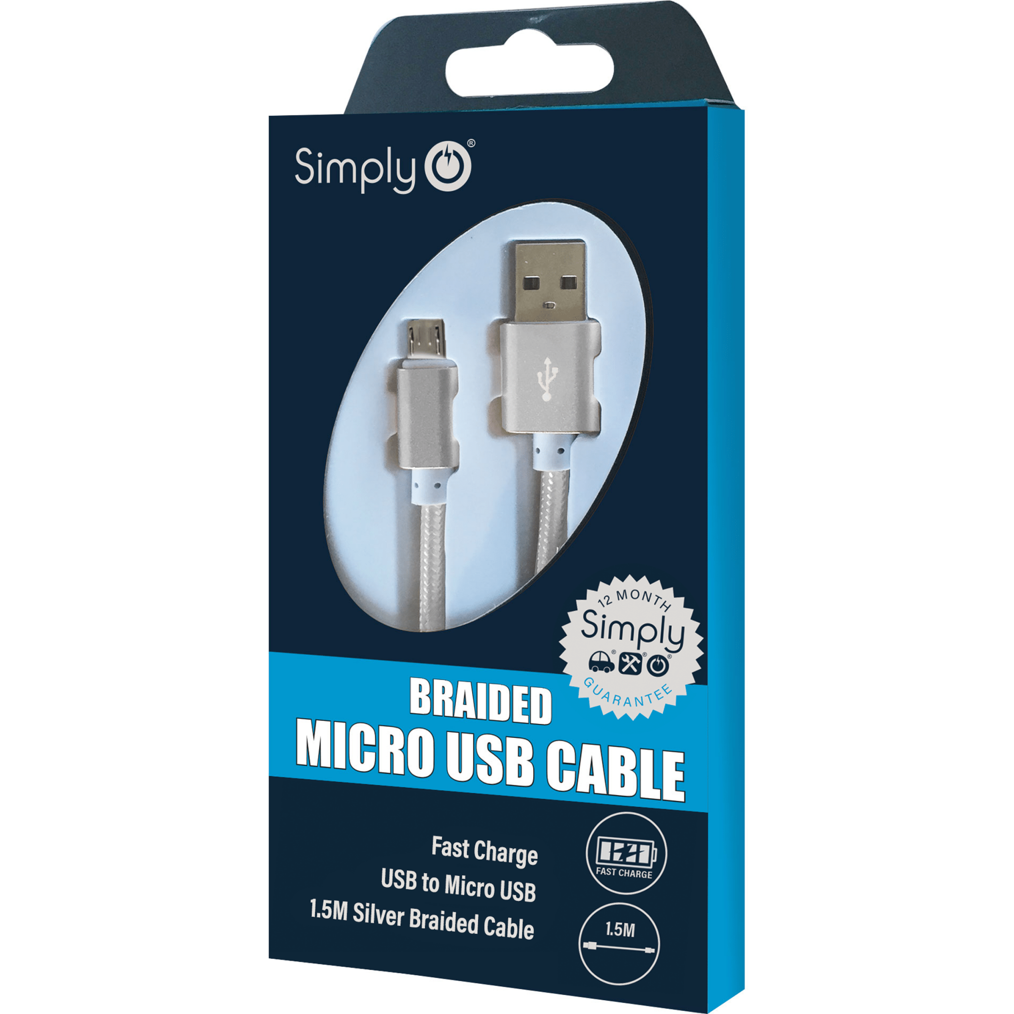 Braided Silver Micro USB Cable (ICMC05) - RaxAutos