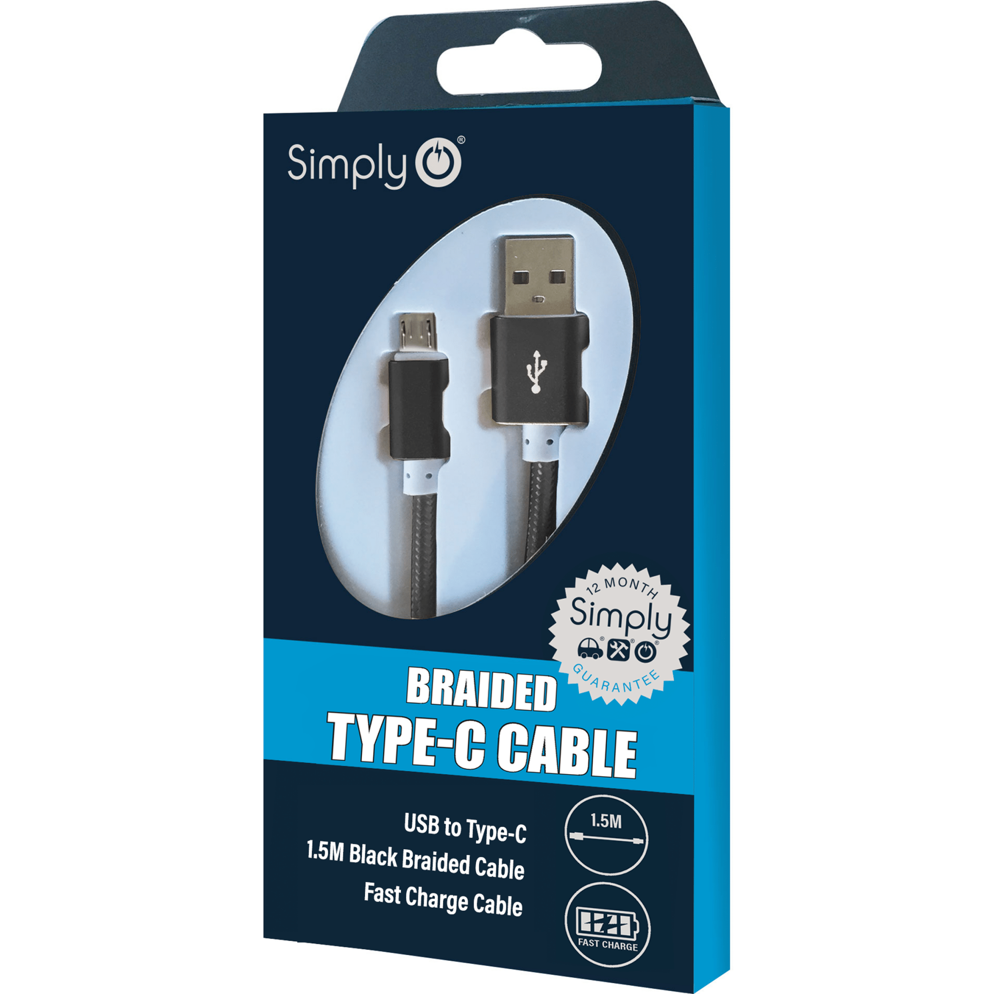 Braided type - c cable 1.5M Black (ICTC03) - RaxAutos