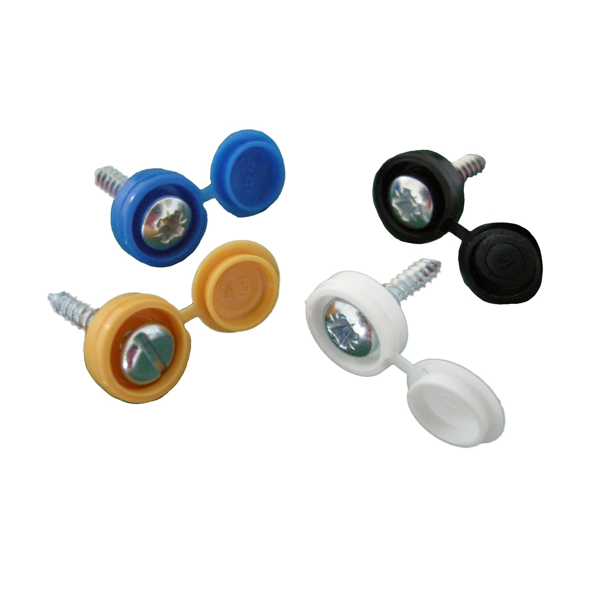 Number Plate Screws with Hinged Caps Blue (3210) - RaxAutos