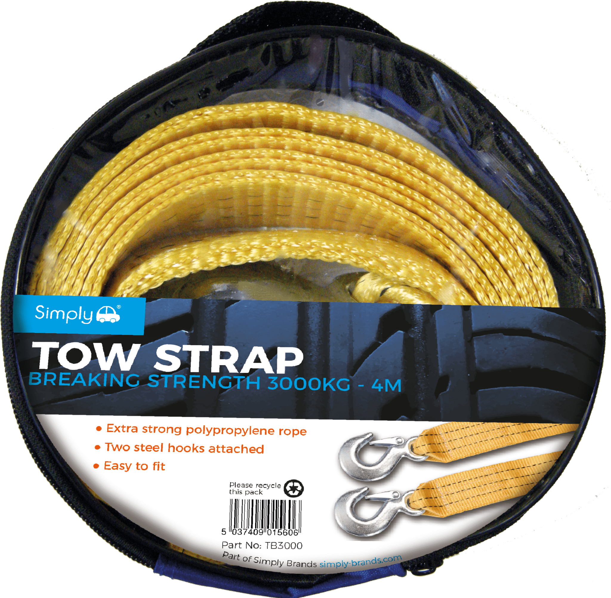 Tow Strap 3000kg 4M (TB3000) - RaxAutos